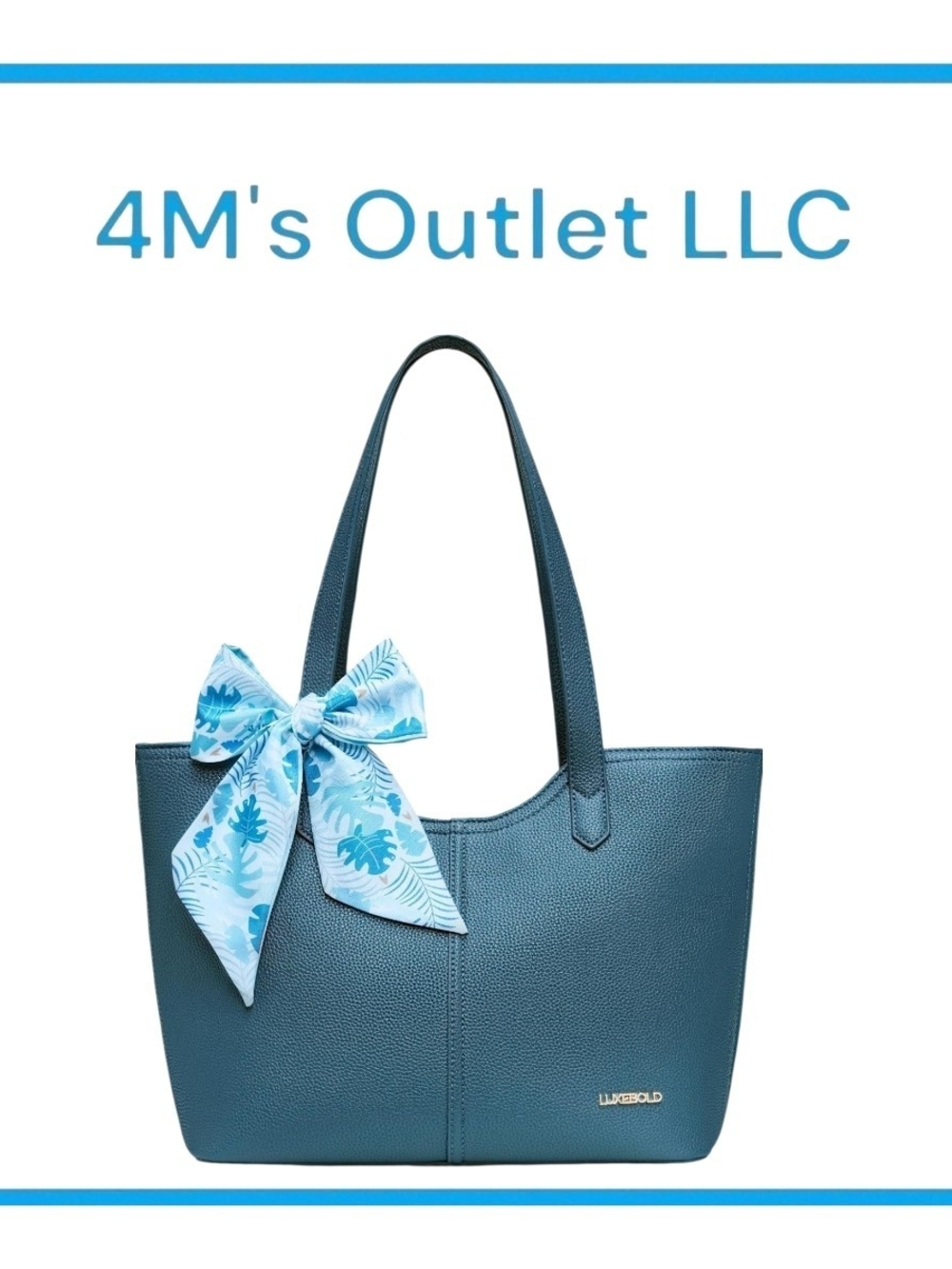 Teal Tote Bag with Decorative Blue Scarf